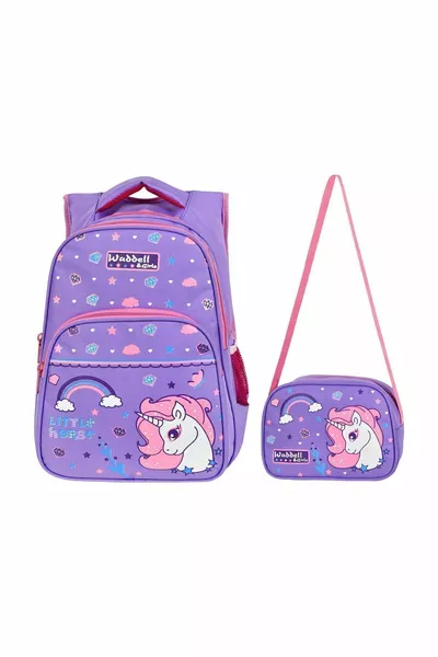 Licensed Lila Little Horse Patterned Girls' Elementary School Backpack and Lunch Bag