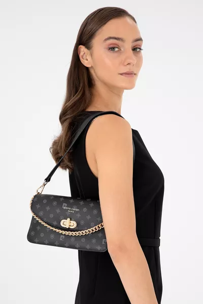 حقيبة كتف نسائية مونوجرام سوداء 