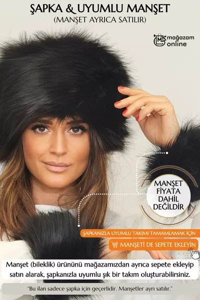Russian Style Long Furry Trendy Hat Winter Plush Vegan Faux Fur - Black