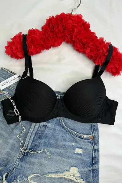 Basic Patterned Underwire Bra with Support in Black