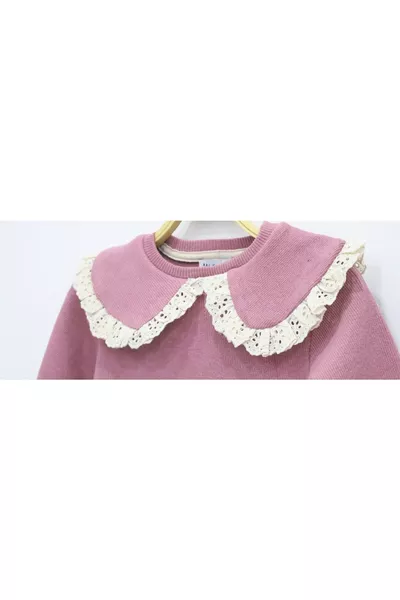 Rose Dust Ribbed Vintage Collar Sweatshirt & Flared Pants 2-Piece Girls' Set