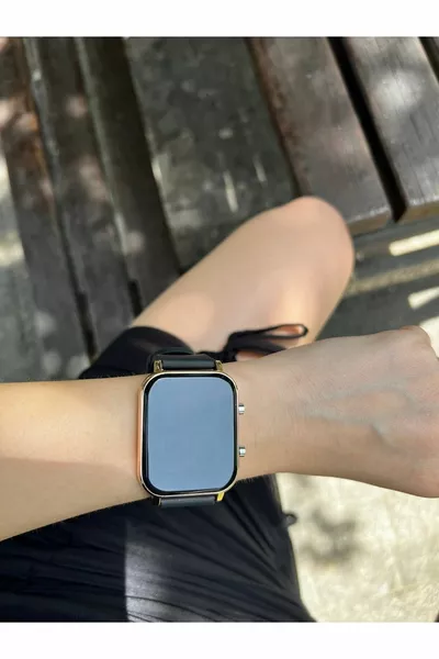 Women's Rose Gold Case Silicone Black Strap Digital LED Wristwatch