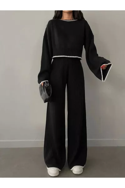 Çoban detailed Women's Black Knit Set