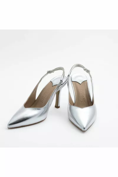 Mars Gesloten Puntige Teen 8cm Dunne Hak Terug Open Metallic Avondjurk Stiletto - Hakken