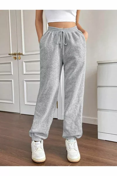 Pantaloni della tuta da donna jogger in tessuto spesso con polsini elasticizzati