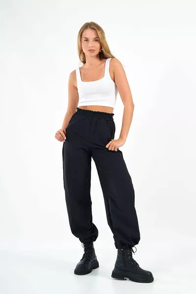 Pantalon Parachute Noir Femme / Pantalon Cargo / Jogger / Collection