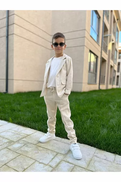 Ensemble garçon en lin, coupe confortable, tissu biologique (3 PIÈCES)