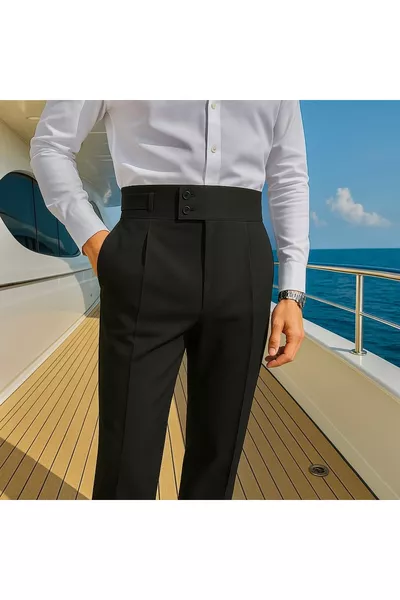 Old Money Erkek Italyan Kesim Kumaş Pantolon Bel Düğmeli Old Money