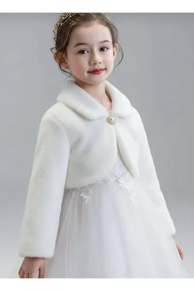 Pluche Lange Mouw Meisjesbolero  Ecru