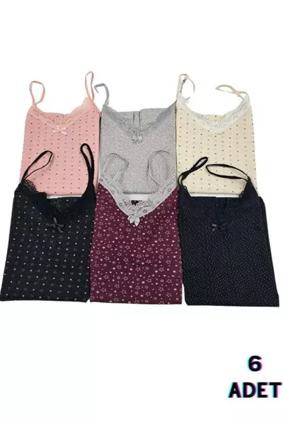 قميص داخلي نسائي بنقشة وحمالات رفيعة، مجموعة مكونة من 6 قطع