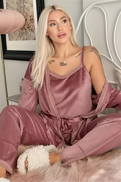 Powder Pearl Exclusive Velvet Robe Women's Pajama Set