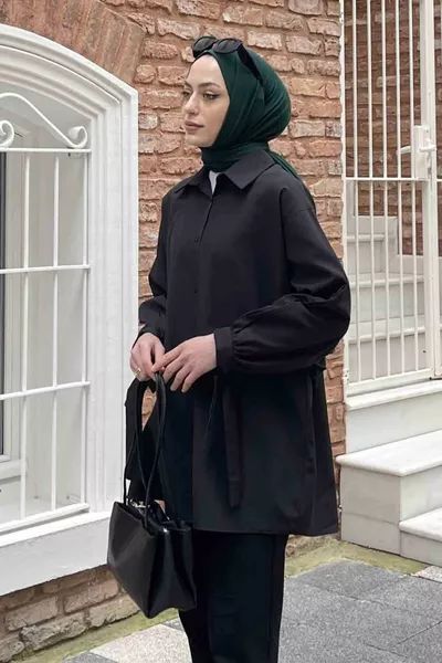 Shirt with Sleeve Detail Oversized Shirt Black