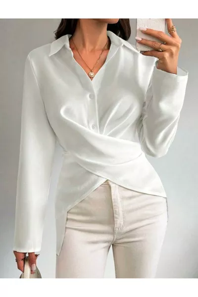 قميص نسائي أنيق من الكتان | بأزرار أمامية، مع ربطة خلفية، صوفيا كتّان