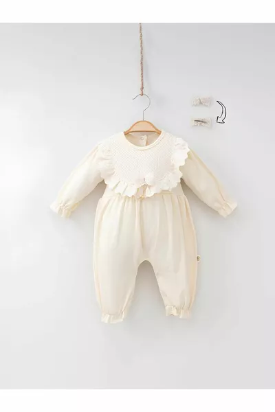 Tutina per bambina con pizzo, maniche lunghe, con fermaglio in regalo,  mesi