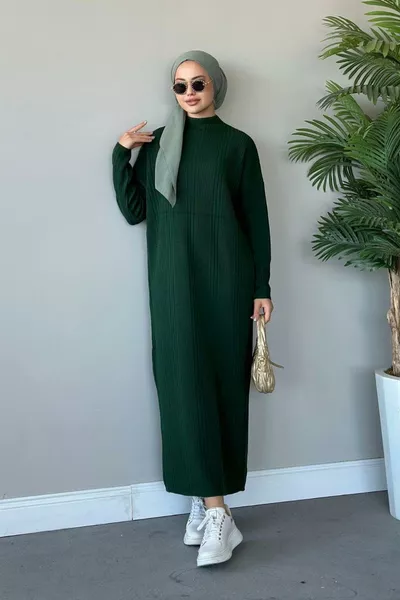 Abito in maglia a coste verde