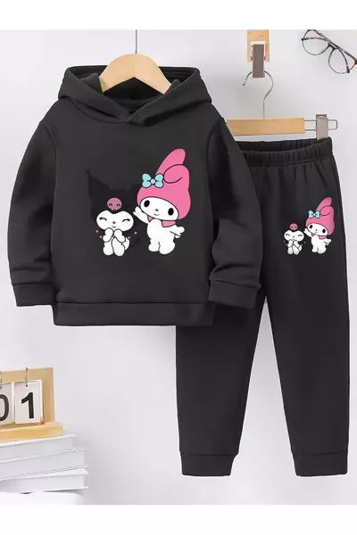 Kuromi with Pink Hat Winter Fabric Girls' Tracksuit Set Ages 5 6 7 8 9   