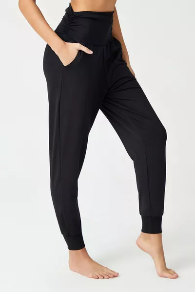Black Elastic Waist Harem Pants Style Yoga Joggers