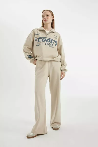 Coool Wide Leg Weite Hose mit weitem Bein, Sweatpants mit elastischem Bund, Kordelzug und Taschen, Basic, einfarbig WN