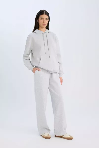 Relax Fit Kapuzenpullover mit Kängurutasche, dick, casual, basic, einfarbig grau WN