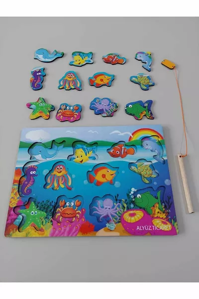 Magnetisches Holz-Angelspiel, Lehrreich, Montessori, Fische Fangen