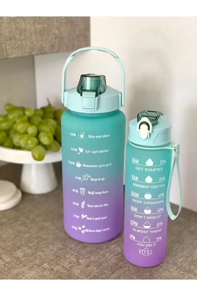 Paire de bouteilles d'eau motivantes 2 L, gourdes pour salle de sport, avec autocollant cadeau