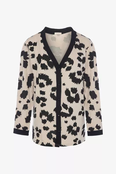 Women's Leopard Print Buttoned Pajama Set with Band Detail