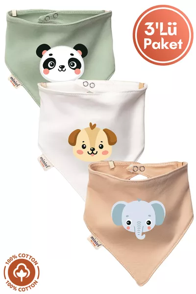 Unisex Baby Newborn Cotton Organic Animal Print Baby Bib 3-Piece Set