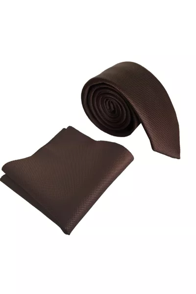 Brown Tie and Handkerchief Set