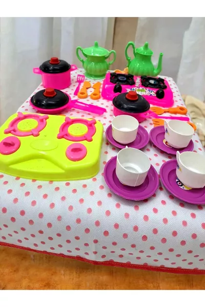 Toy Dollhouse and Kitchen Sets -piece Cooking, Dining, Stove, Pot, Kitchen Set, and Tea Guest Set