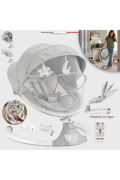 أموري 2 مهد كهربائي أوتوماتيكي مع اهتزاز وتدرج اللون الرمادي