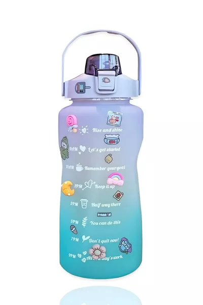 Motivation Water Bottle 2 Liters with Sticker and Figurine Gift! Tritan Sports Bottle Soft Color