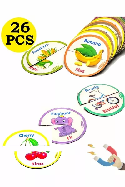 لعبة تركيب مغناطيسية تعليمية للأطفال بالإنجليزية والتركية مع مغناطيس للثلاجة