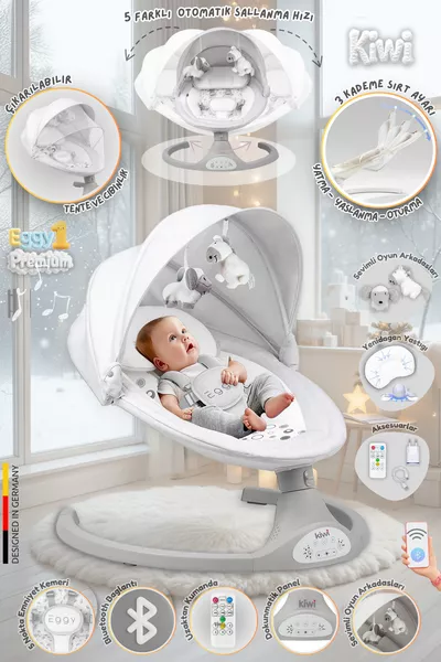 EggyOne Elektrischer Automatischer Schaukel-Babysitz, 5 Verschiedene Schaukelgeschwindigkeiten, Mit Spielzeug - Snow