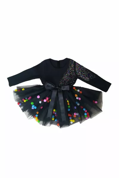 فستان أطفال مزين بكرات صغيرة 