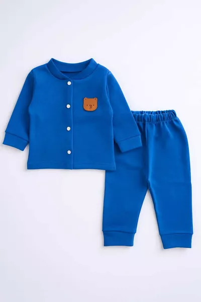 طقم أطفال بأزرار أمامية من القطن والليكرا لجميع الفصول (من 6 إلى  شهرًا)