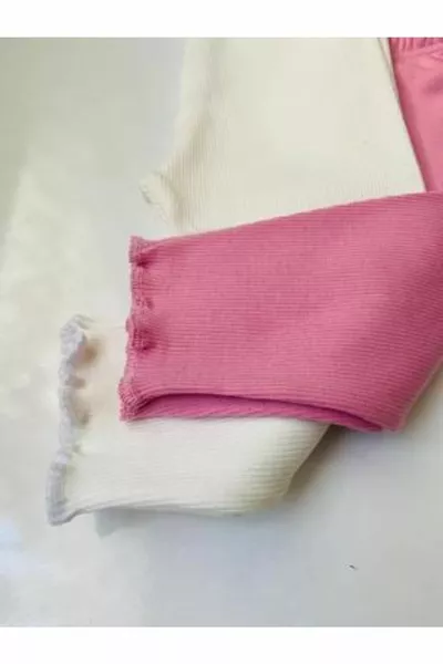 Flexible Ribbed Pink - White 2-Pack Girls' and Boys' Kids' Leggings