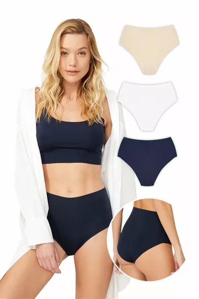 Culotte Bikini Taille Haute Basique Coupe au Laser Pack de 3 - 3