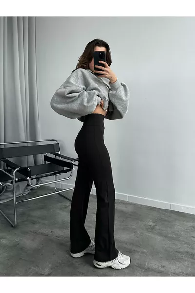 ليجنز إسباني أسود من قماش الغوص بخصر مرتفع