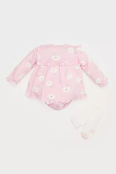 مجموعة رضيعة حديثة الولادة مكونة من قطعتين، بذلة طويلة الأكمام مزهرة مع جورب SP