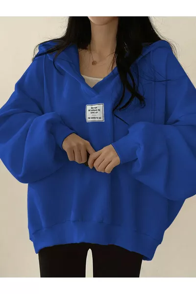 سويت شيرت أساسي بأكمام واسعة وقبعة للجنسين وياقة على شكل V