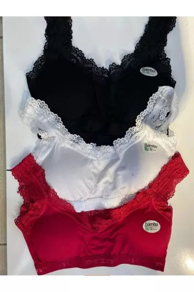 Women's Cotton 3-Pack Lace-Trimmed Half Tank Shaper with Built-In Pads, Plus Size, Thick-Strap Bra