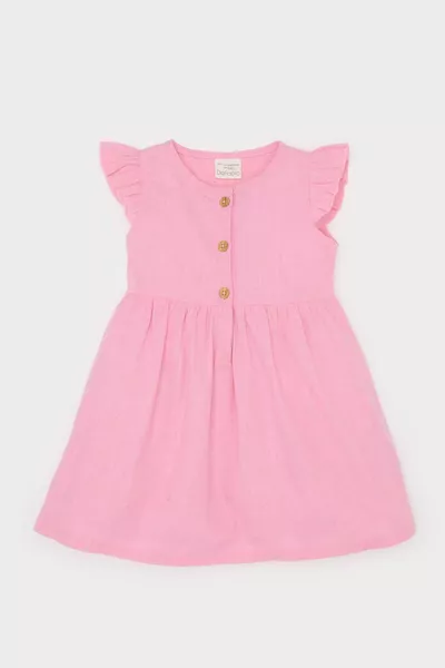 فستان صيفي بسيط للفتيات حديثي الولادة بأكمام قصيرة قماش بوبلين SM
