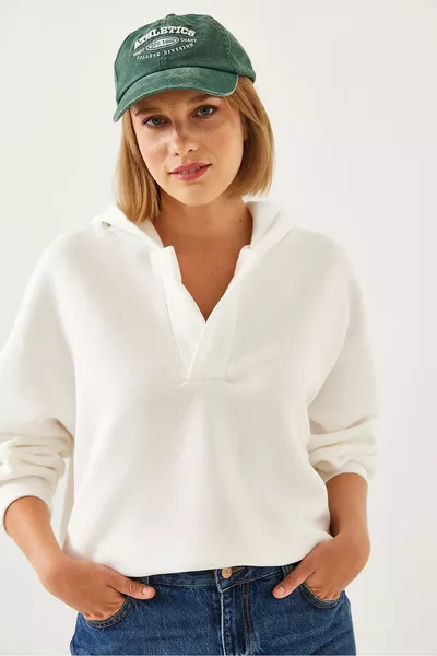 Kadın Kapişonlu V Yaka Sweatshirt 