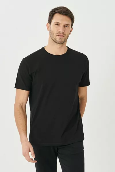 Men's Black -Degree Stretch Slim Fit Fitted Crew Neck T-Shirt
