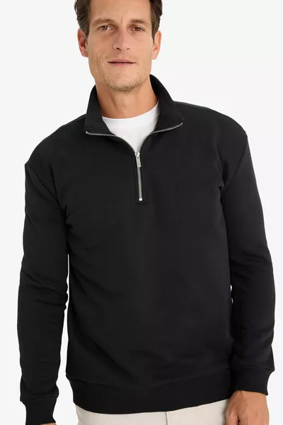 Comfort Regular Fit Удобная модель с молнией, воротник-стойка, базовый однотонный свитшот AU