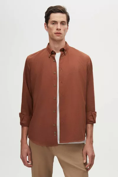 قميص شتوي عادي بني عادي