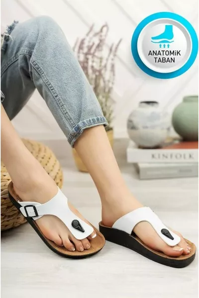 Dames Anatomische Orthopedische Schoenzool Witte Kleuren Teenslippers Dagelijkse Antislip Slippers