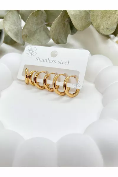 L Stainless Steel Set Hoop Model Gold Color 6 Pieces Women's Earrings