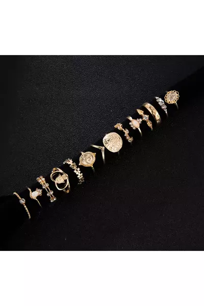Amon -Piece Assorted Sizes Alaçatı Style Bohemian & Vintage Stackable Ring Set