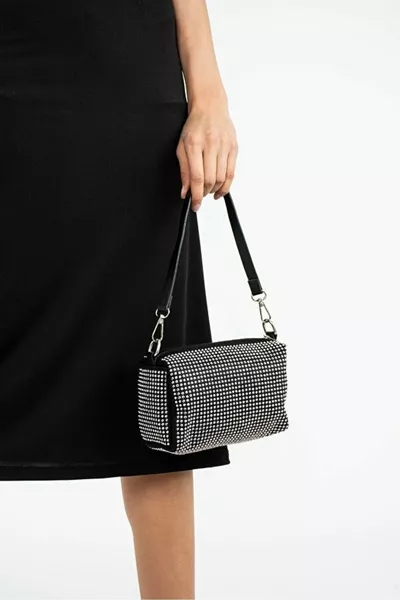 Sac à épaule femme noir avec pierres scintillantes de qualité A